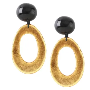 DOUBLE DROP OPEN LINK EARRINGS GOLD/BLACK