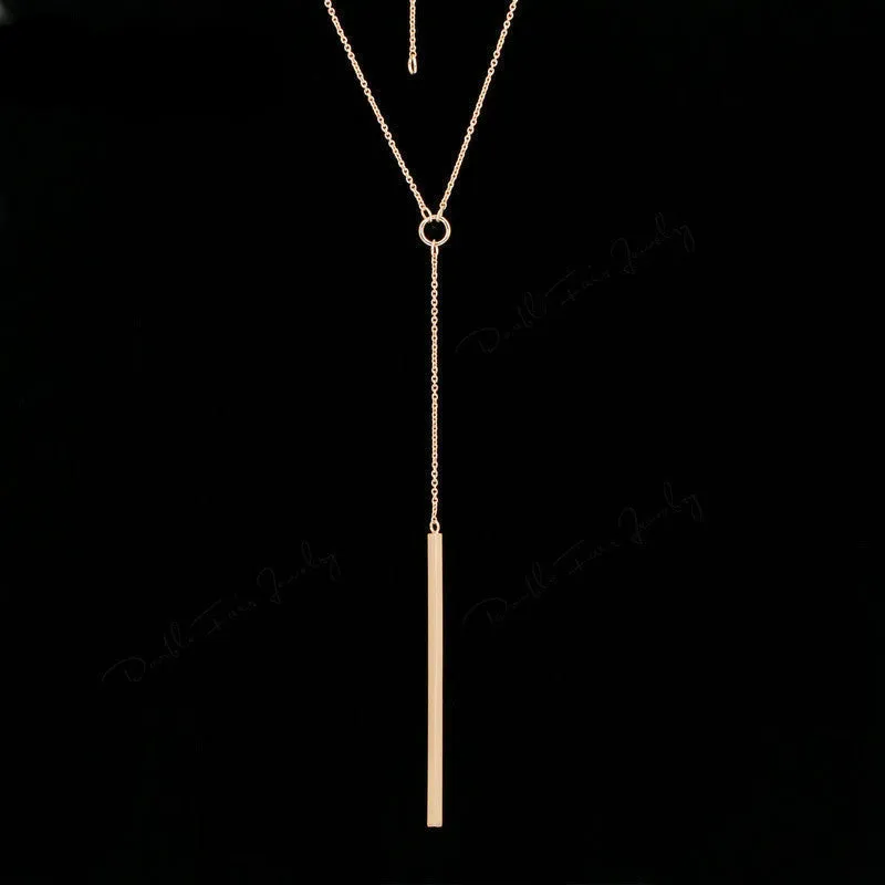 Double Fair Anti Allergy Y Style Chain Long Necklaces & Pendants Rose Gold Plated Strip Bar Jewelry For Women DFN601