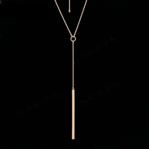 Double Fair Anti Allergy Y Style Chain Long Necklaces & Pendants Rose Gold Plated Strip Bar Jewelry For Women DFN601