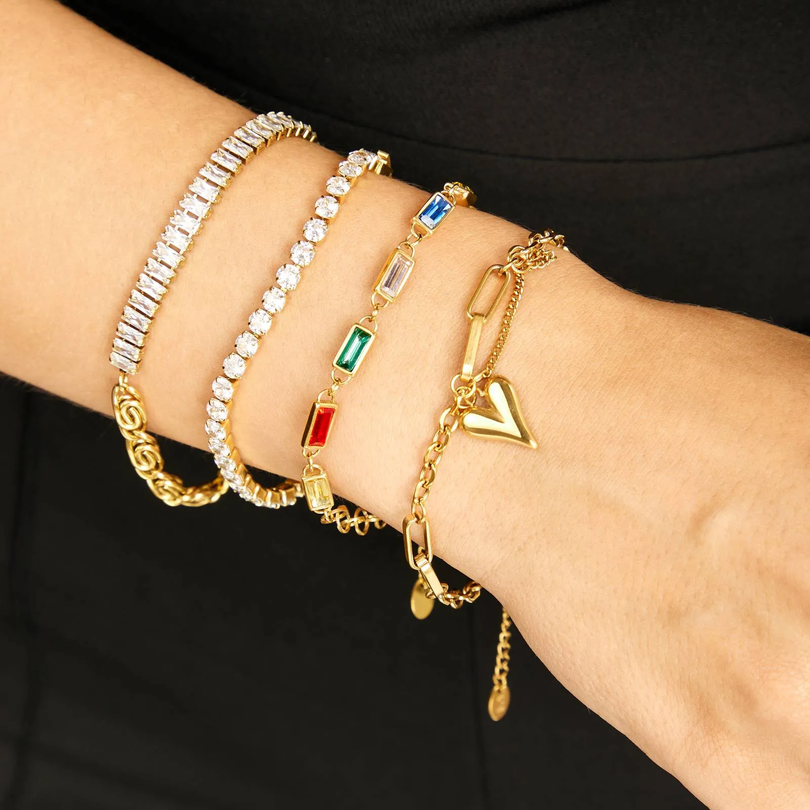 Double-Heart Drop Bracelet – 18K Gold