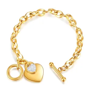 Double-Heart Lock Toggle Bracelet – 18K Gold