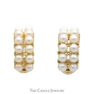 Double Row Pearl Cluster Hoop earrings in 14k Yellow Gold