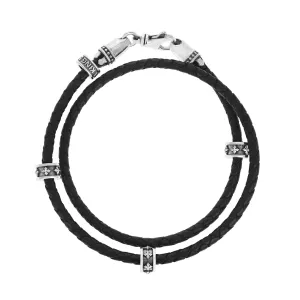 Double Wrap Leather Bracelet with Micro Stackable MB Cross Rings