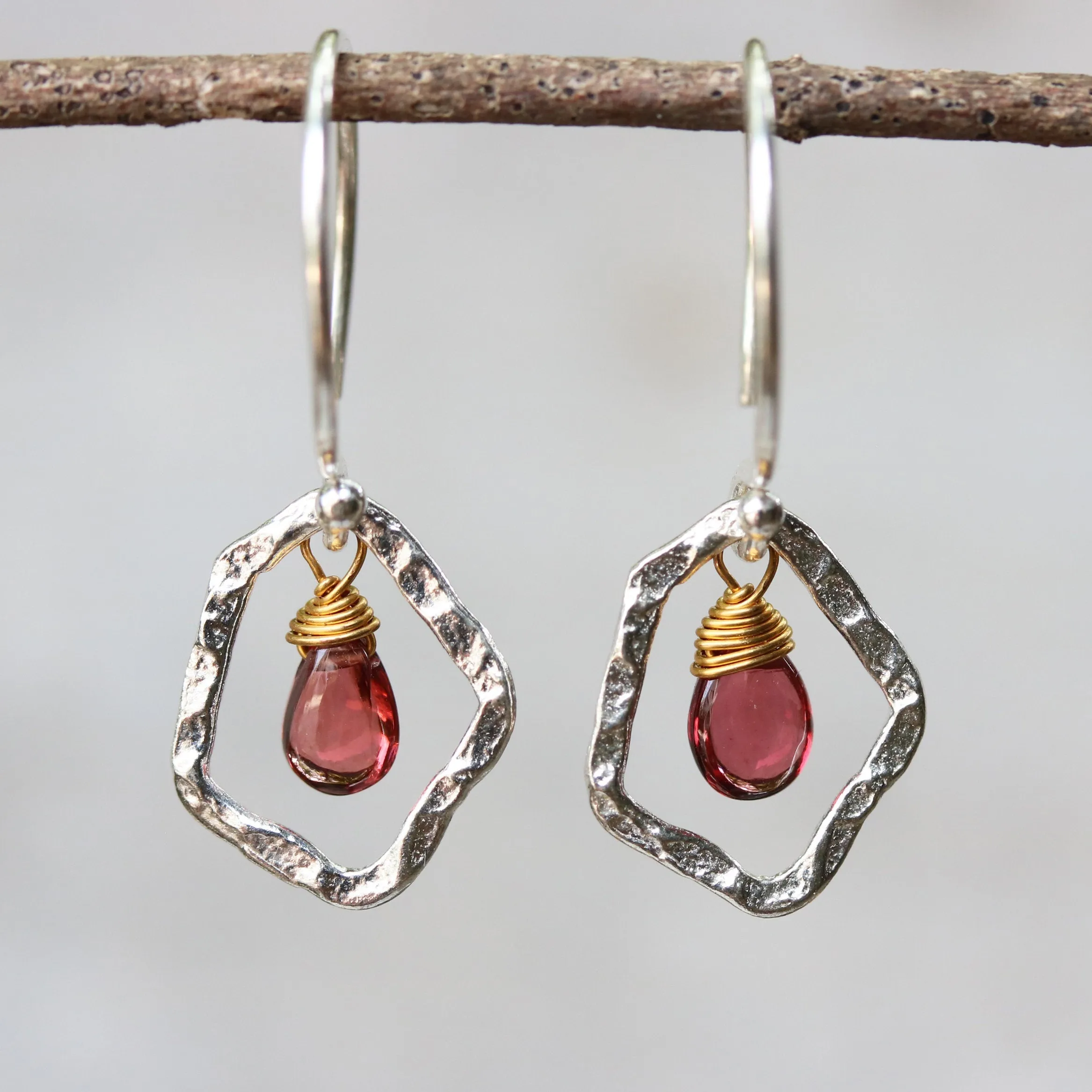 drop earrings, dangle earrings, garnet earrings, silver earrings, silver drop earrings, gift for women, simple earrings,