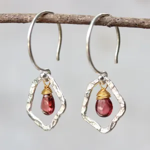 drop earrings, dangle earrings, garnet earrings, silver earrings, silver drop earrings, gift for women, simple earrings,