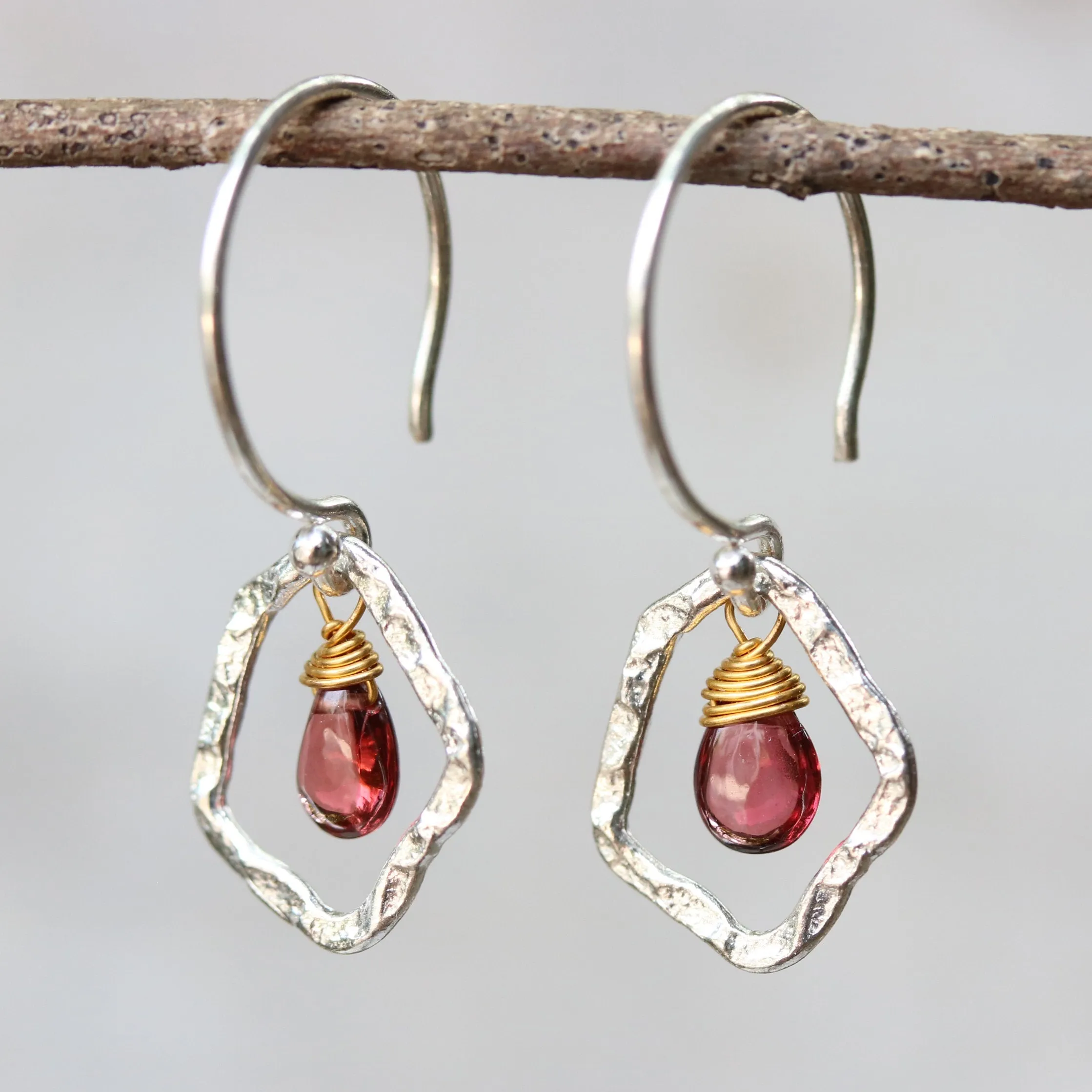 drop earrings, dangle earrings, garnet earrings, silver earrings, silver drop earrings, gift for women, simple earrings,