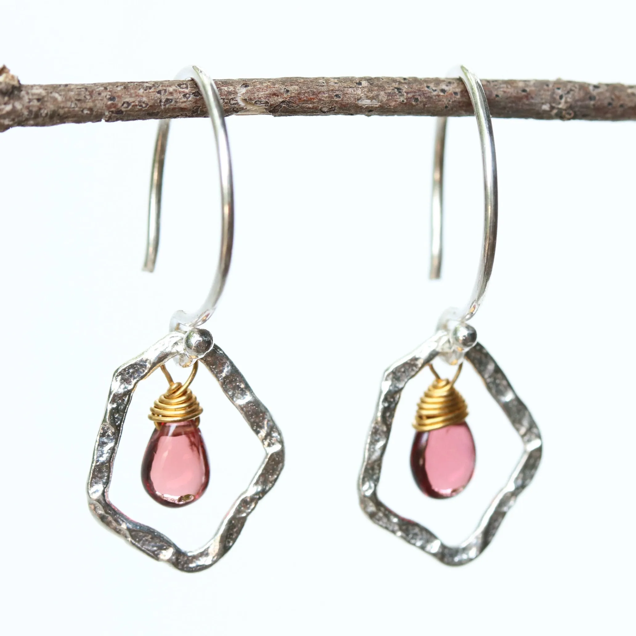 drop earrings, dangle earrings, garnet earrings, silver earrings, silver drop earrings, gift for women, simple earrings,