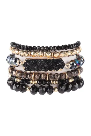 Druzy Oval Glass Beads Charm Bracelet Black - Pack of 6