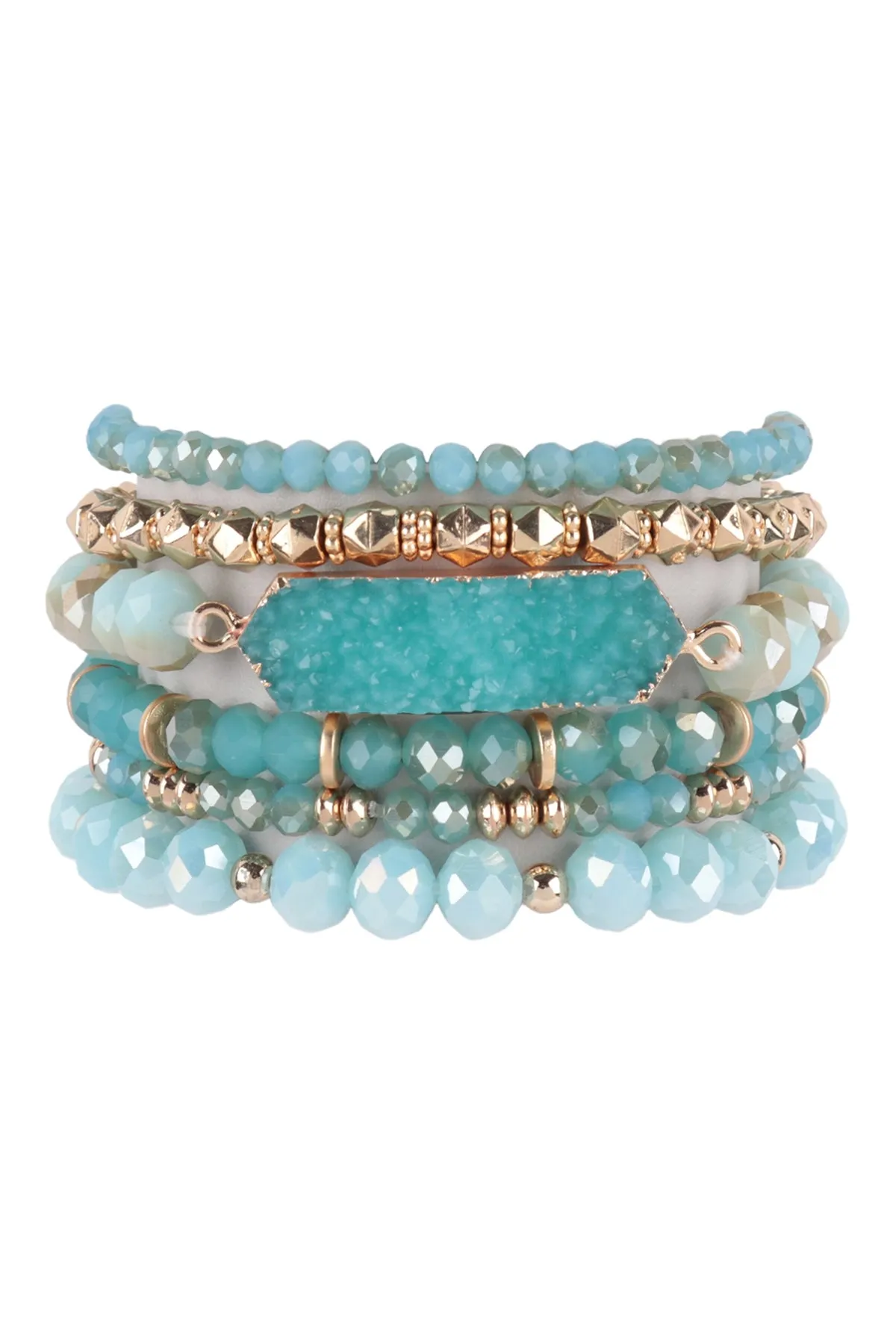 Druzy Oval Glass Beads Charm Bracelet Turquoise - Pack of 6