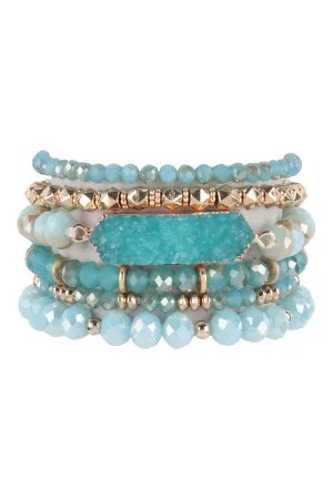 Druzy Oval Glass Beads Charm Bracelet Turquoise - Pack of 6