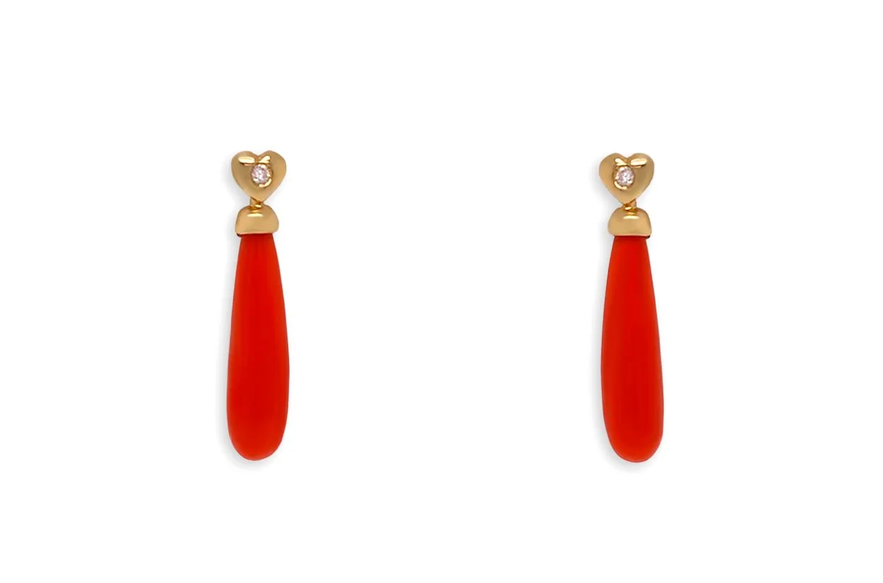 Earrings 14kt Gold Coral Briolette & Diamonds