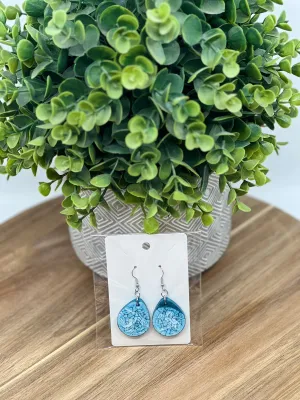Earrings - Hand Made Resin Tear Drop Earrings, Blue and Unique White pattern