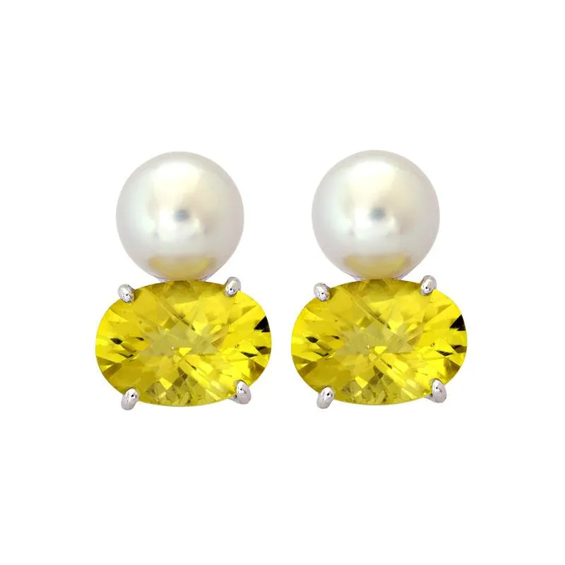 Earrings-Lemon Quartz and South Sea Pearl  (213DS)