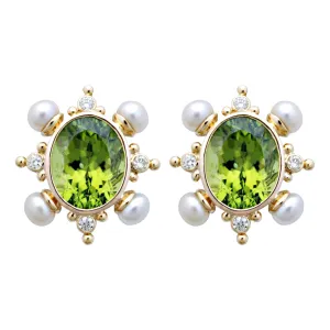 Earrings- Peridot, Pearl And Diamond (1876C)