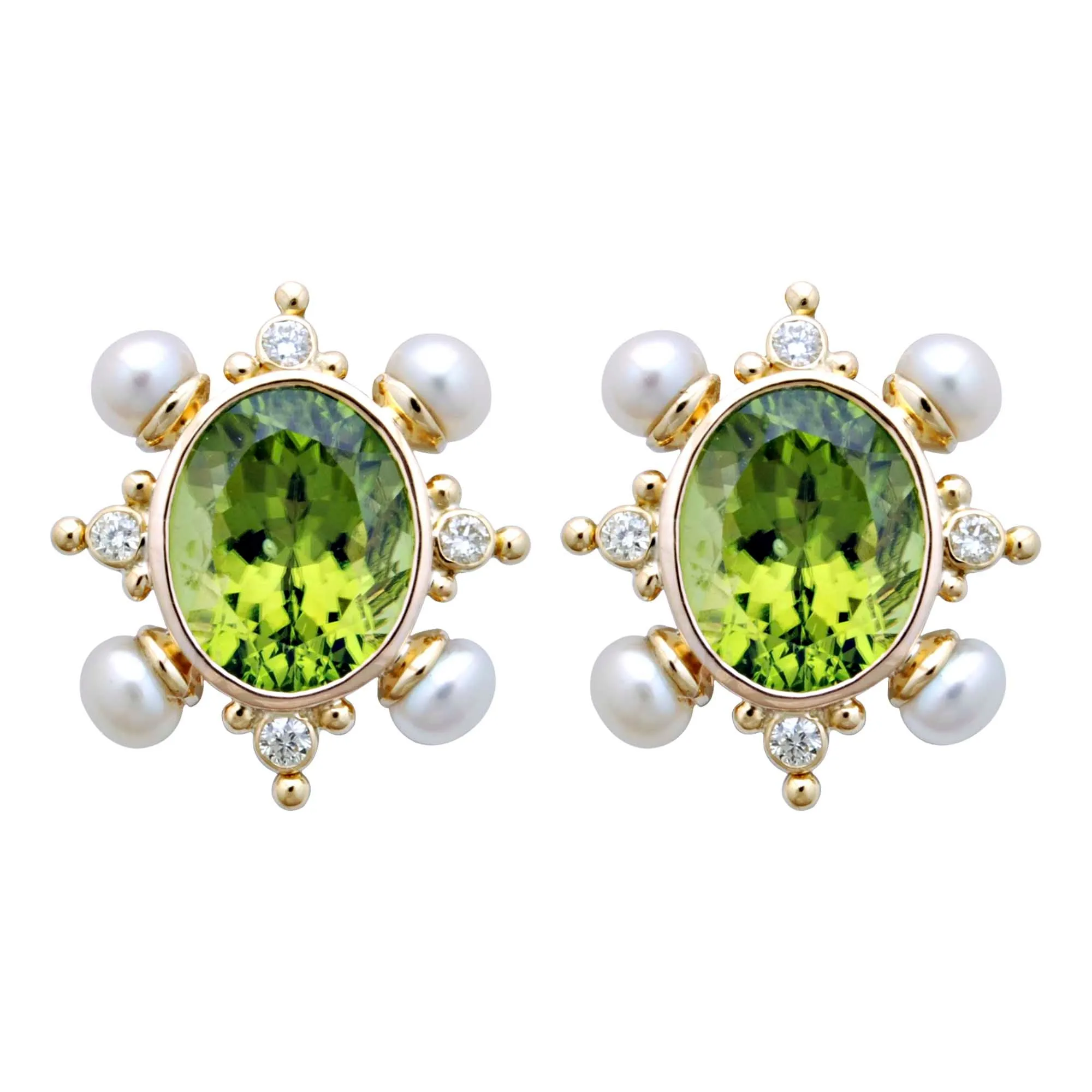 Earrings- Peridot, Pearl And Diamond (1876C)