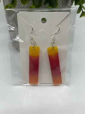 Earrings - Resin Sun Set Fade Rectangle Earrings with Copper Glitter 3" drop