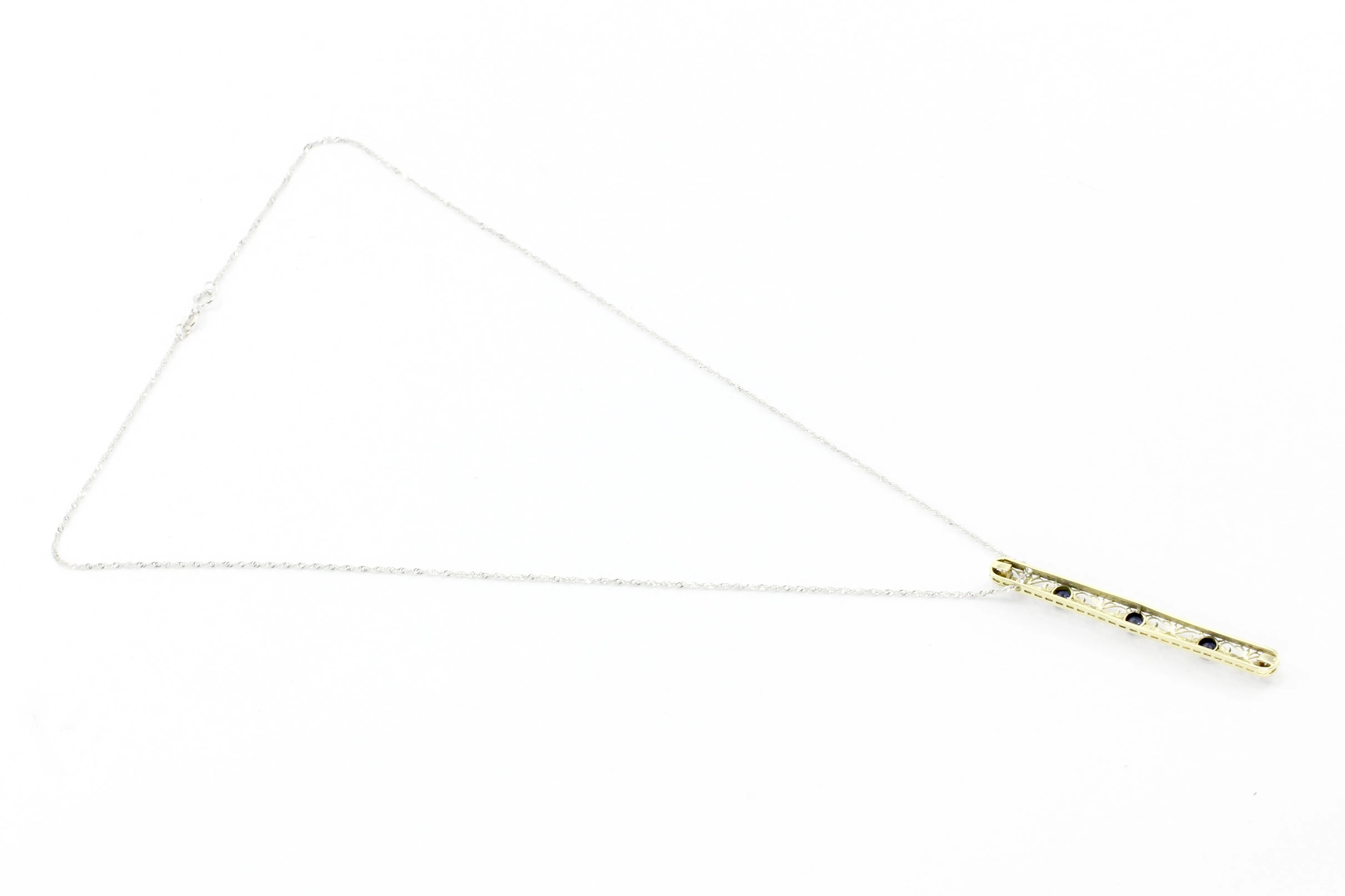 Edwardian 14K White Gold Sapphire Drop Pendant Necklace c.1900