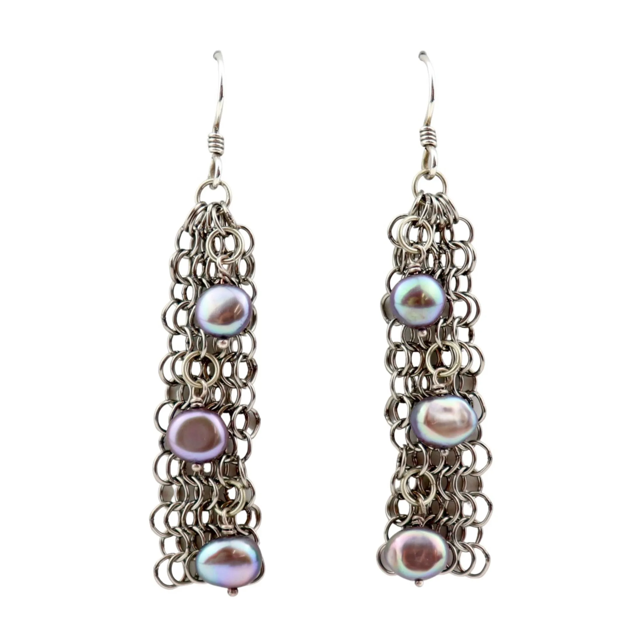 Elaine Unzicker Long Grey Pearl Earrings