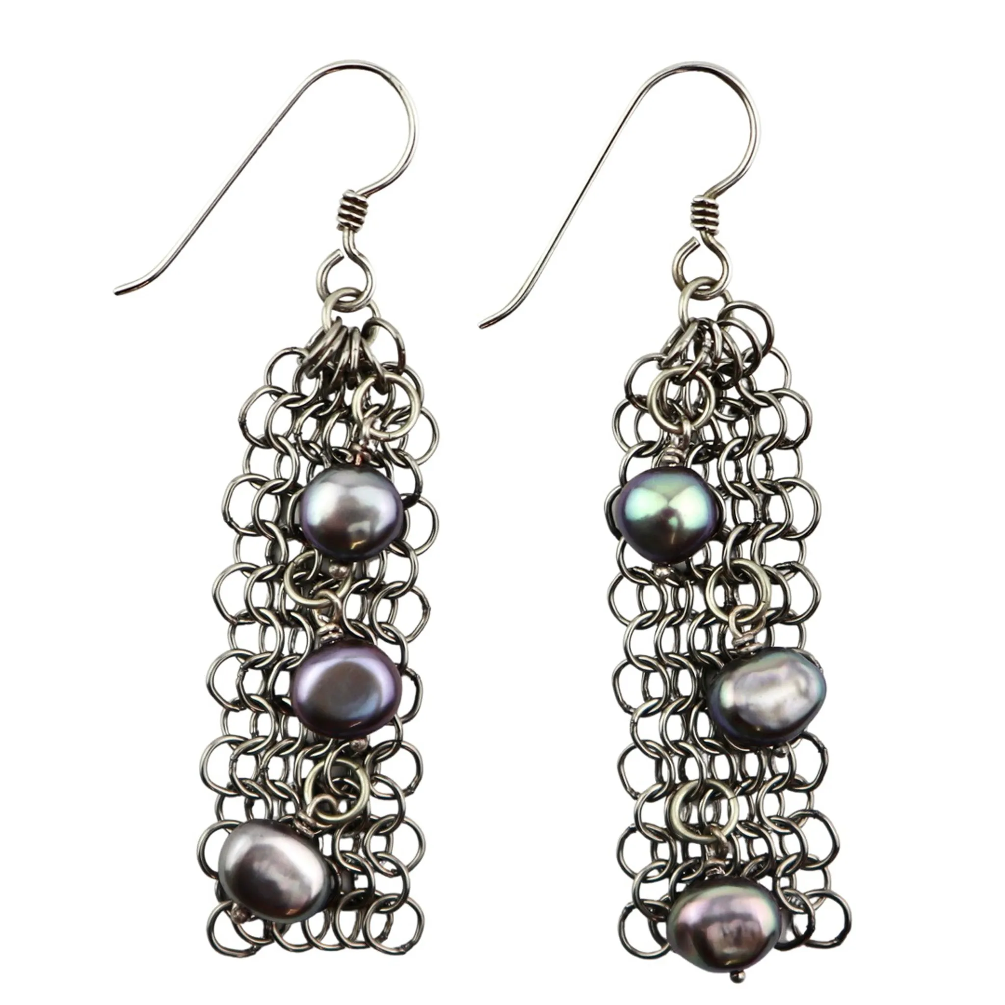 Elaine Unzicker Long Grey Pearl Earrings