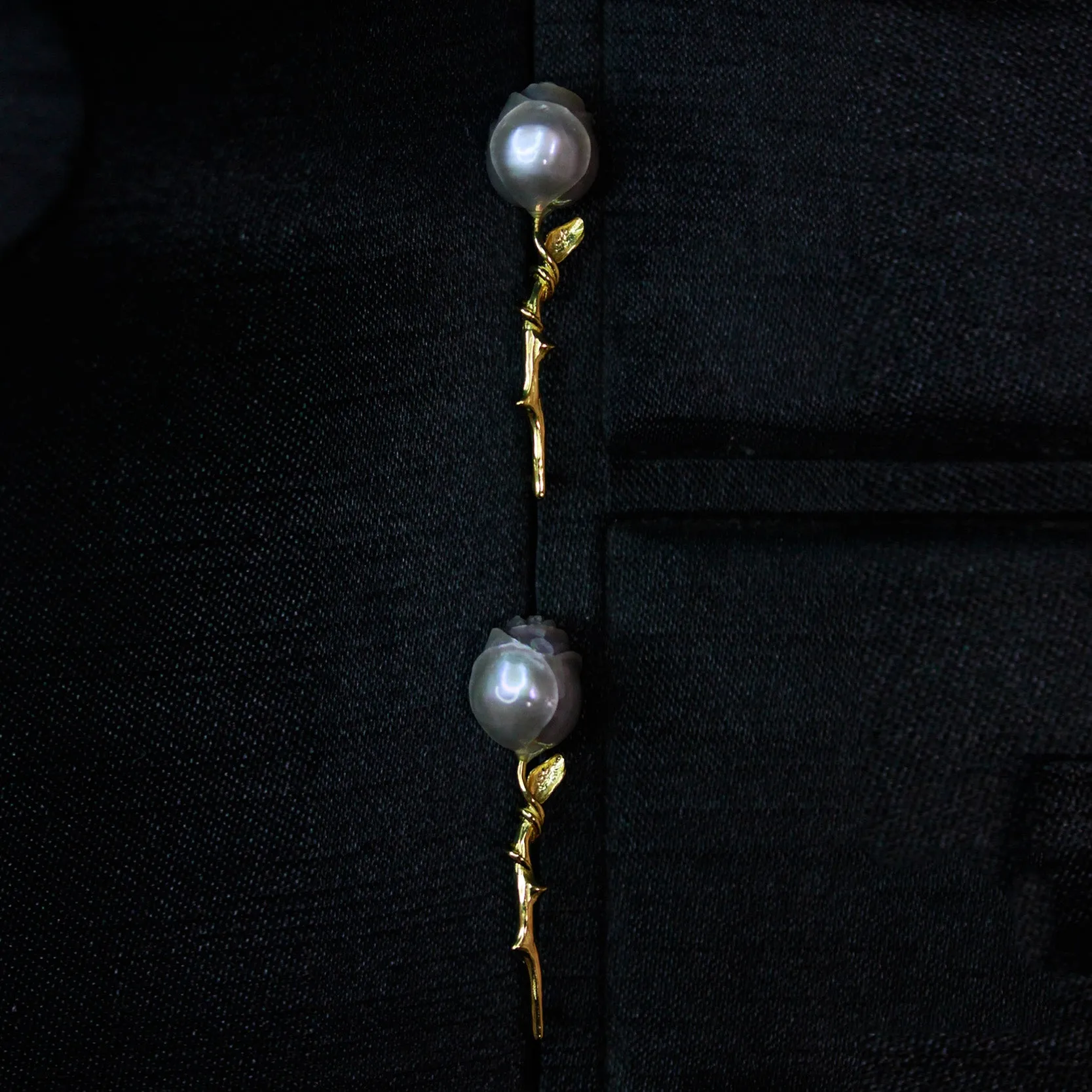 Elegant Carved Rose Grey Pearl Earrings
