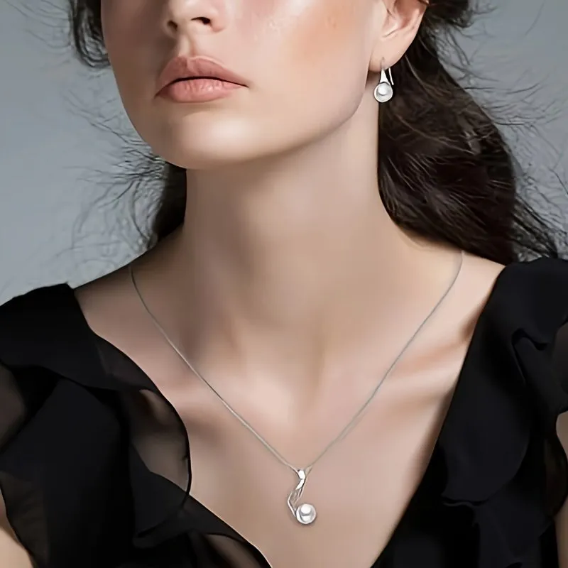 Elegant Pearl Pendant Necklace And Earrings  Set - Perfect For Formal Events