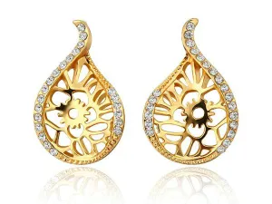 Elegant water drop shaped gold plated stud earrings with cubic zircons