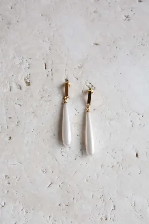 Elongated Pearl Bar Dangle Drop Earrings