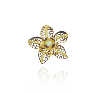 Ember Filigree Flower with Pearl Center and Sparkling Petals Ring