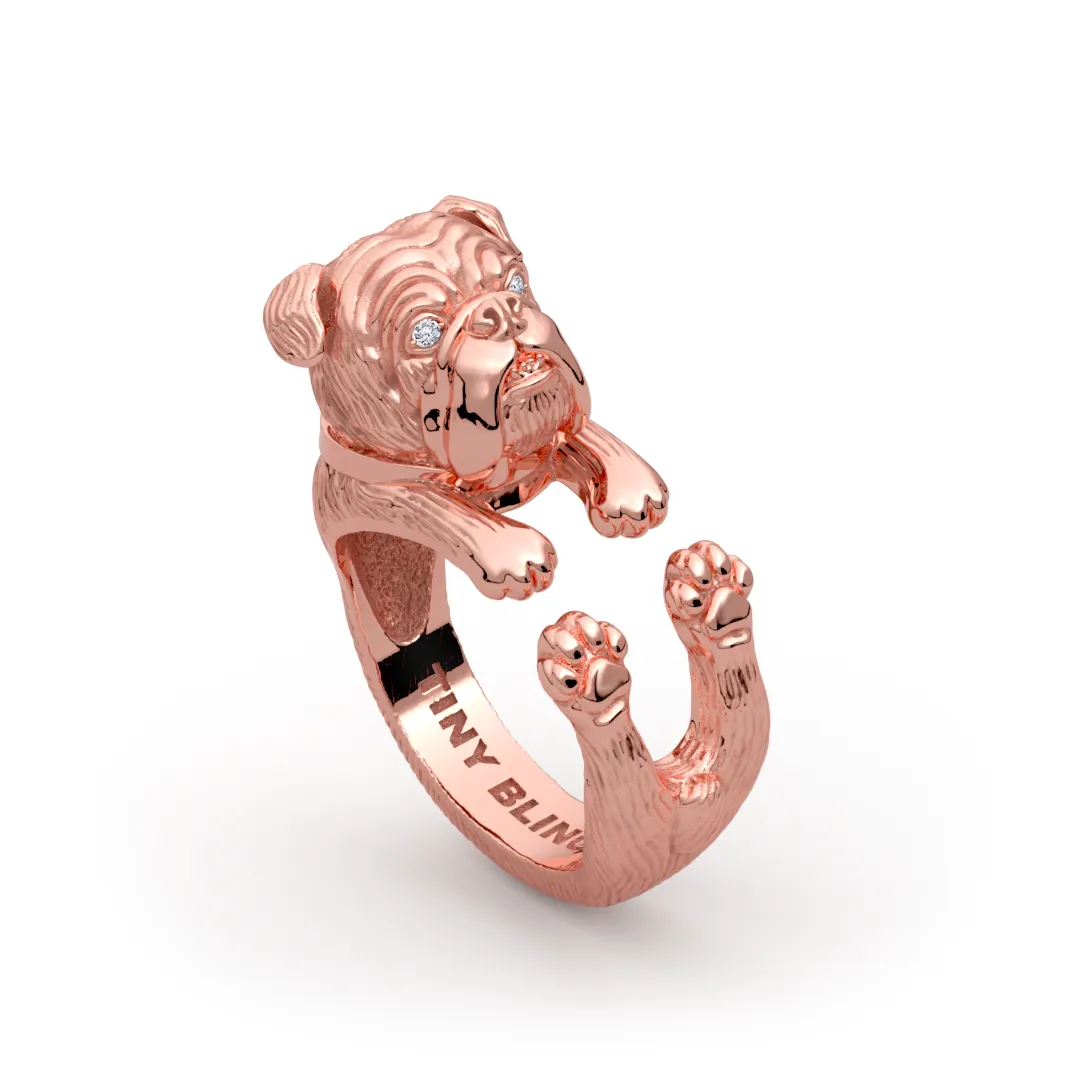 English Bulldog Diamond Cuddle Wrap Ring