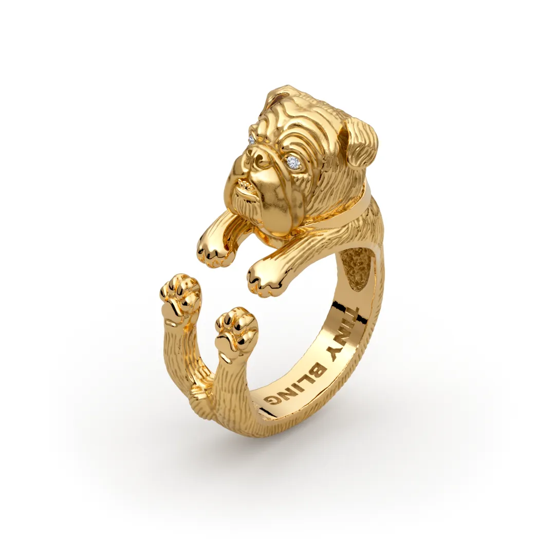 English Bulldog Diamond Cuddle Wrap Ring