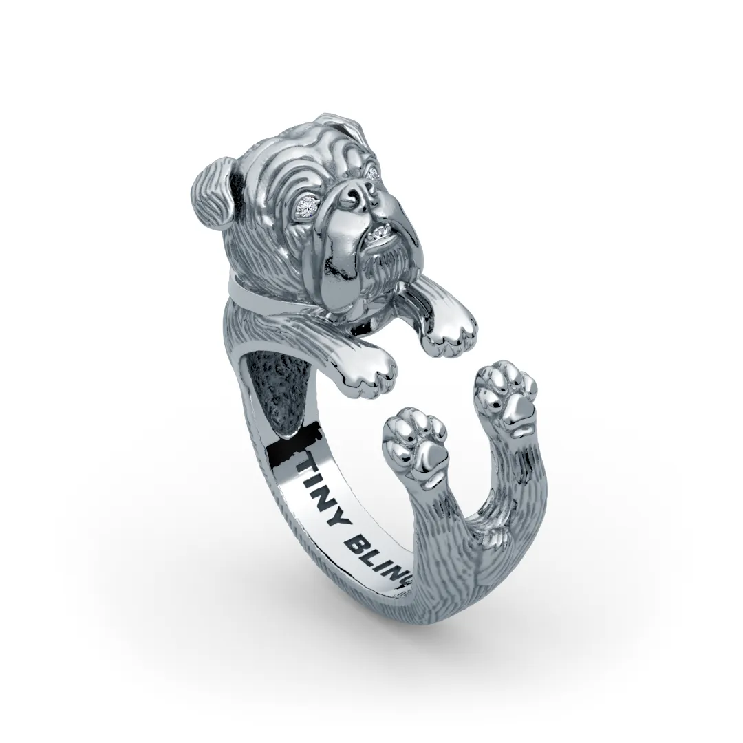English Bulldog Diamond Cuddle Wrap Ring