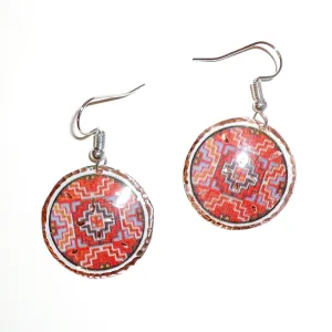 Etched Copper Geometric Earrings - Red Circles