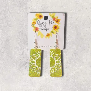 Etched Sunflower Resin Dangle Earrings