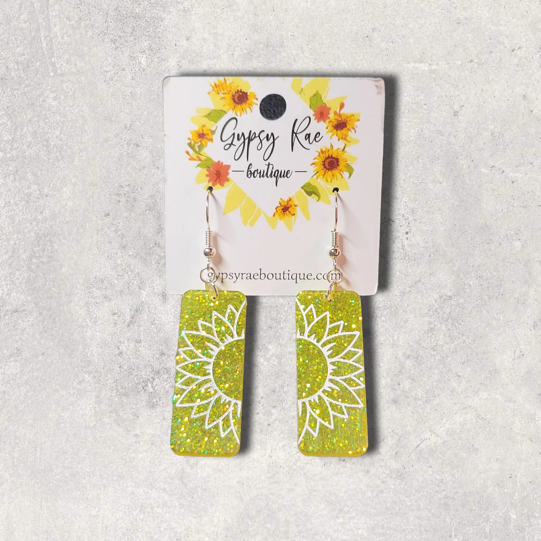 Etched Sunflower Resin Dangle Earrings