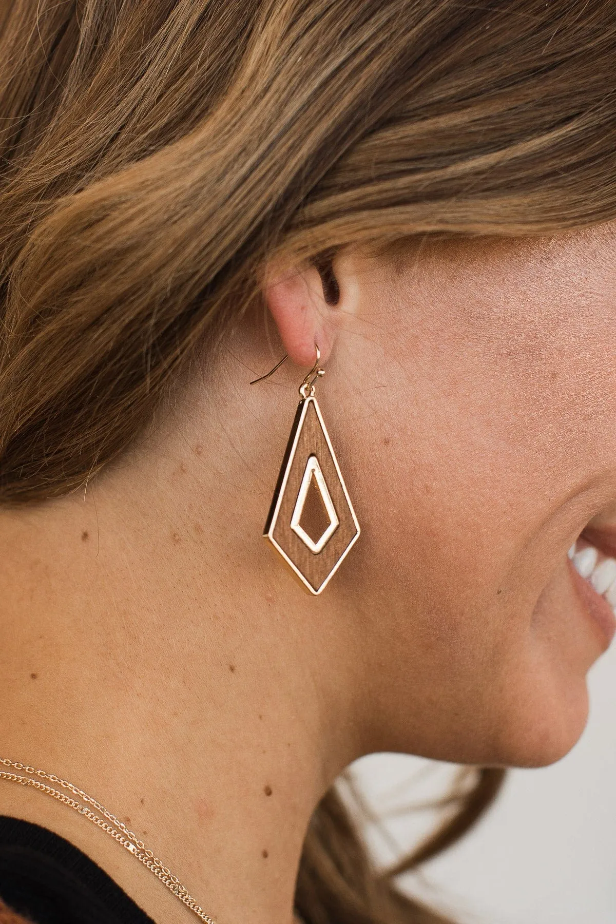 Everyday Embellishments Dangle Earrings- Gold & Wood
