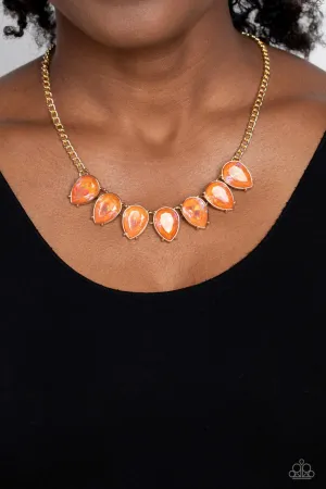 FLIRTY Dancing - Orange - Teardrop Gem Gold Paparazzi Short Necklace