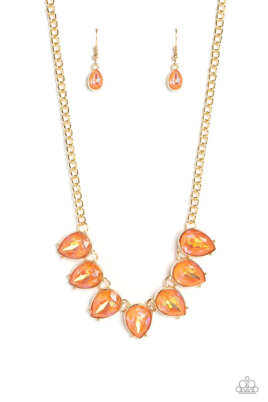 FLIRTY Dancing - Orange - Teardrop Gem Gold Paparazzi Short Necklace