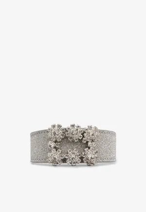 Floral Crystal Buckle Bracelet in Glitter Fabric