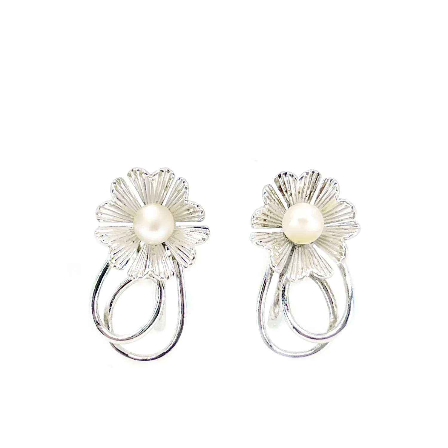 Flower A&Z Designer Akoya Saltwater Cultured Pearl Screwback Earrings- Sterling Silver