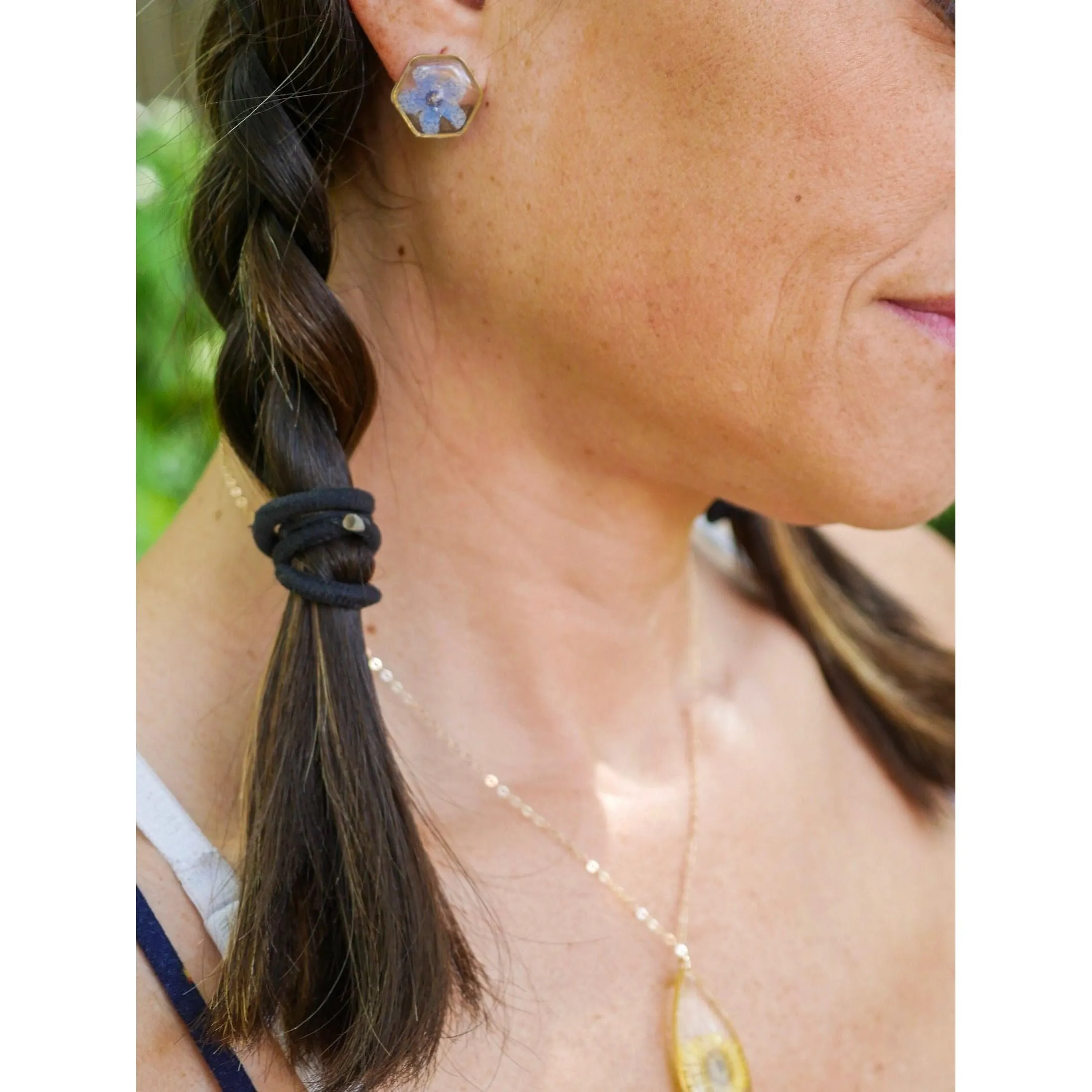 Forget me not stud hexagon earrings