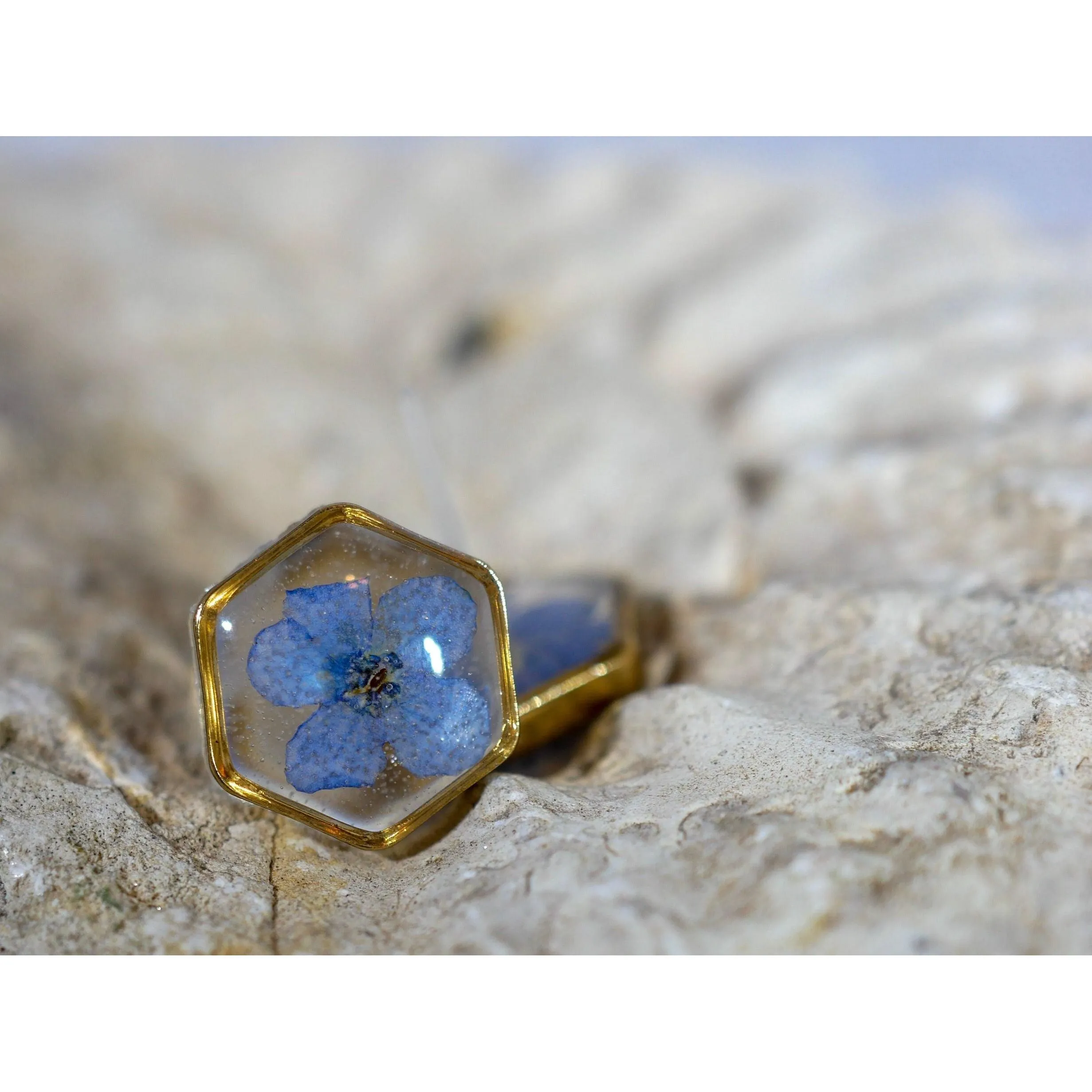 Forget me not stud hexagon earrings