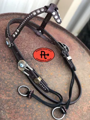 Futurity Knot Browband Draw Gag Bit Headstall with German Silver Feather Hardware