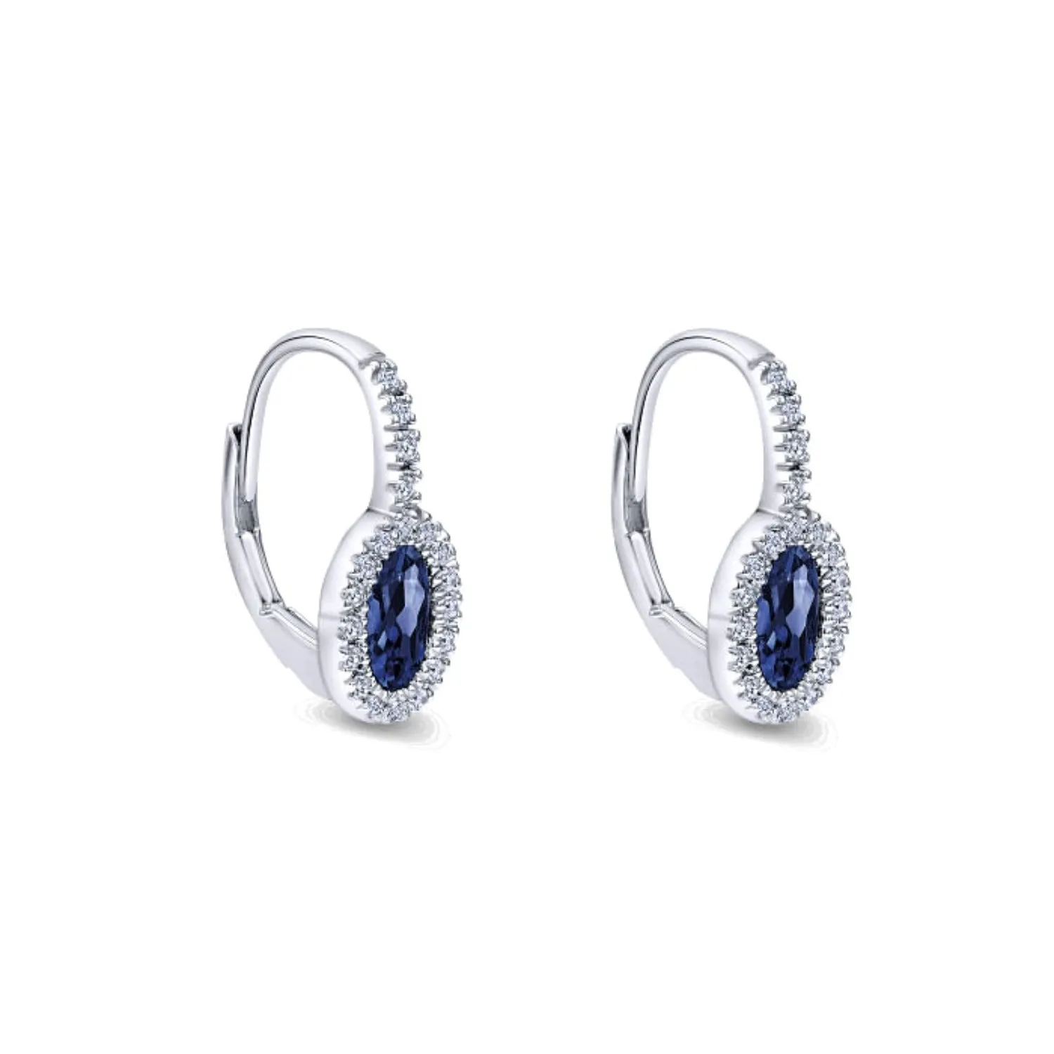 Gabriel & Co. Oval Blue Sapphire & Diamond Halo Drop Earrings