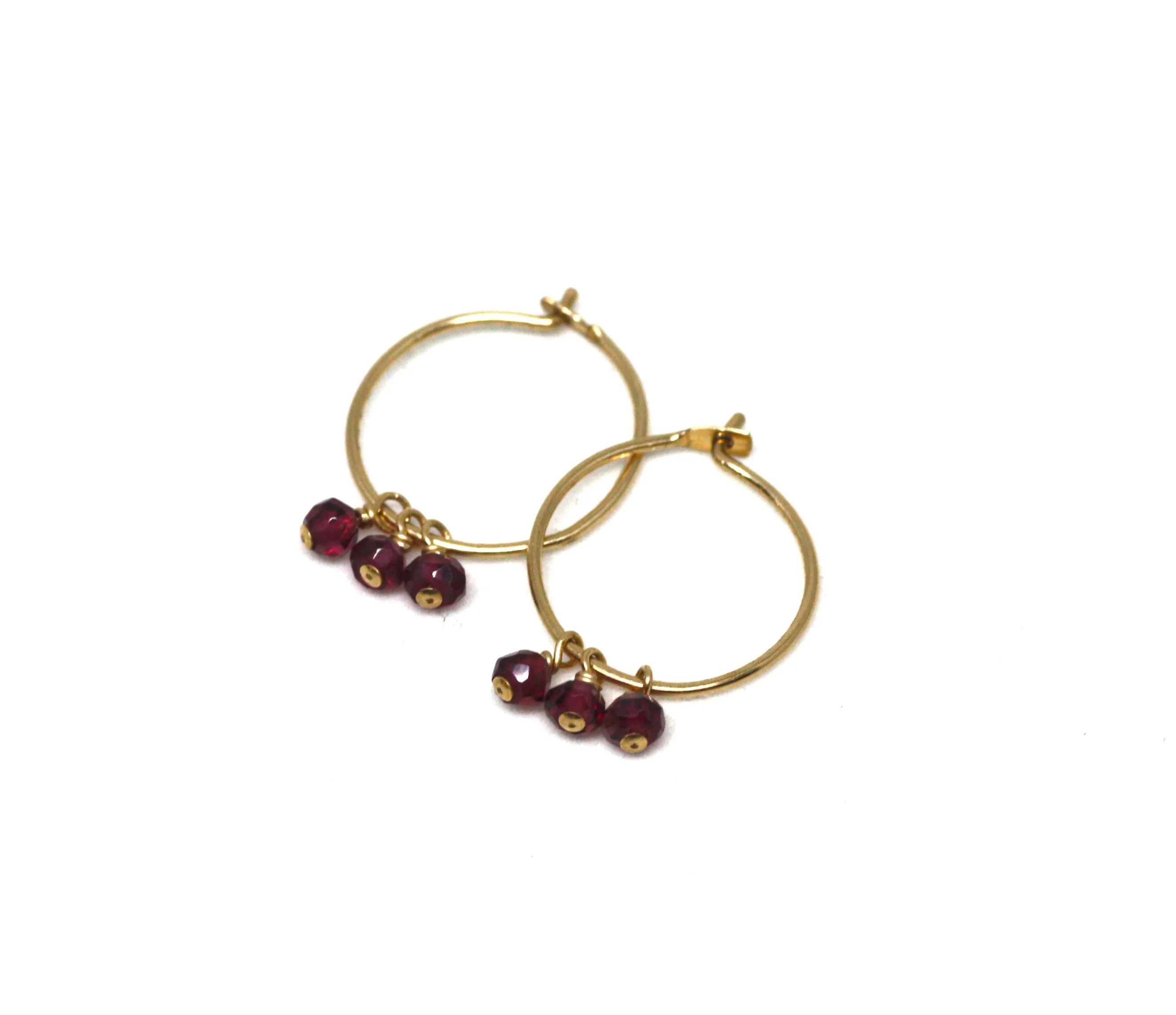 Garnet Small Hoop Earrings in Gold