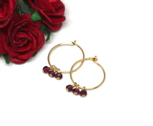 Garnet Small Hoop Earrings in Gold