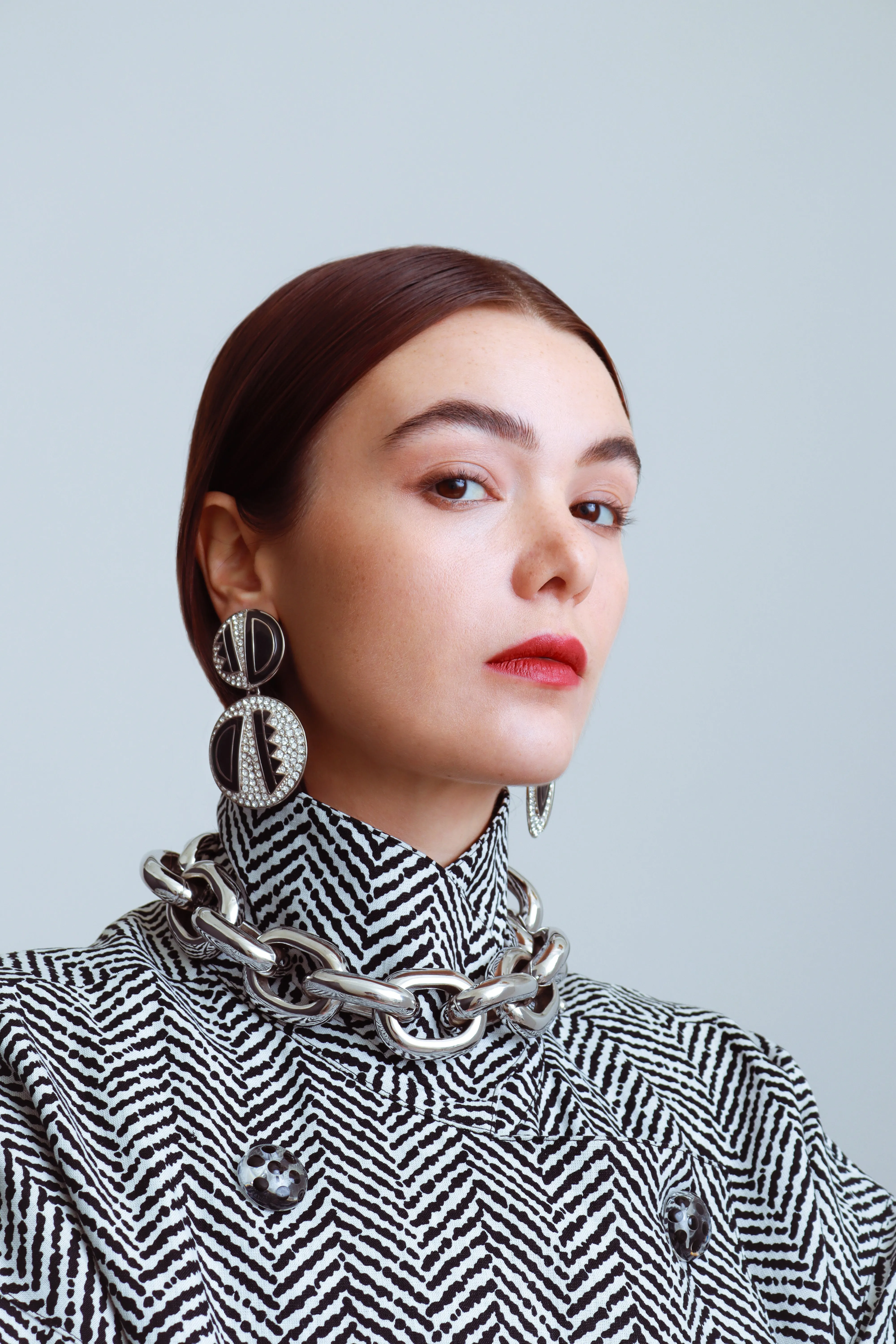 Geo Enamel Rhinestone Earrings