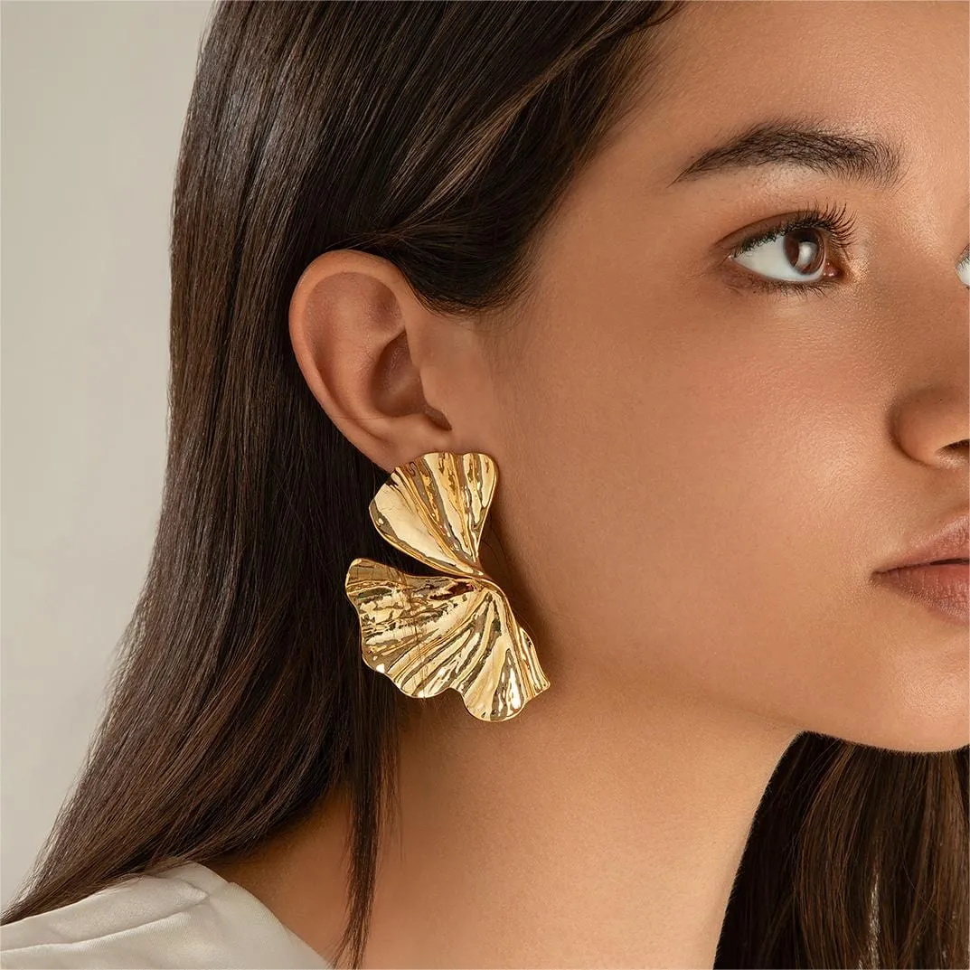 Geometric Abstract Lotus Leaf Earrings
