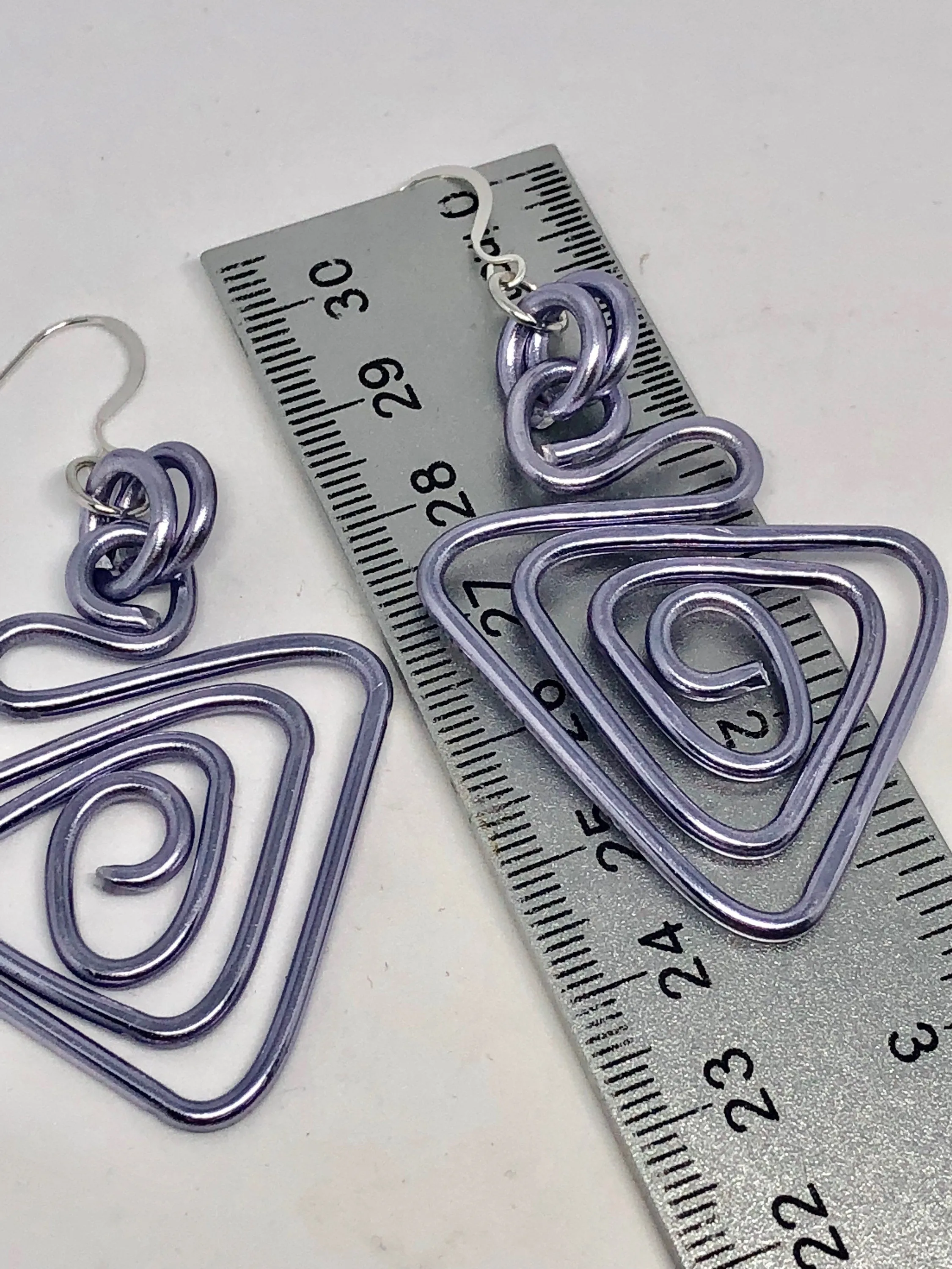 Geometric Aluminum Wire Earrings, Triangle Light Purple