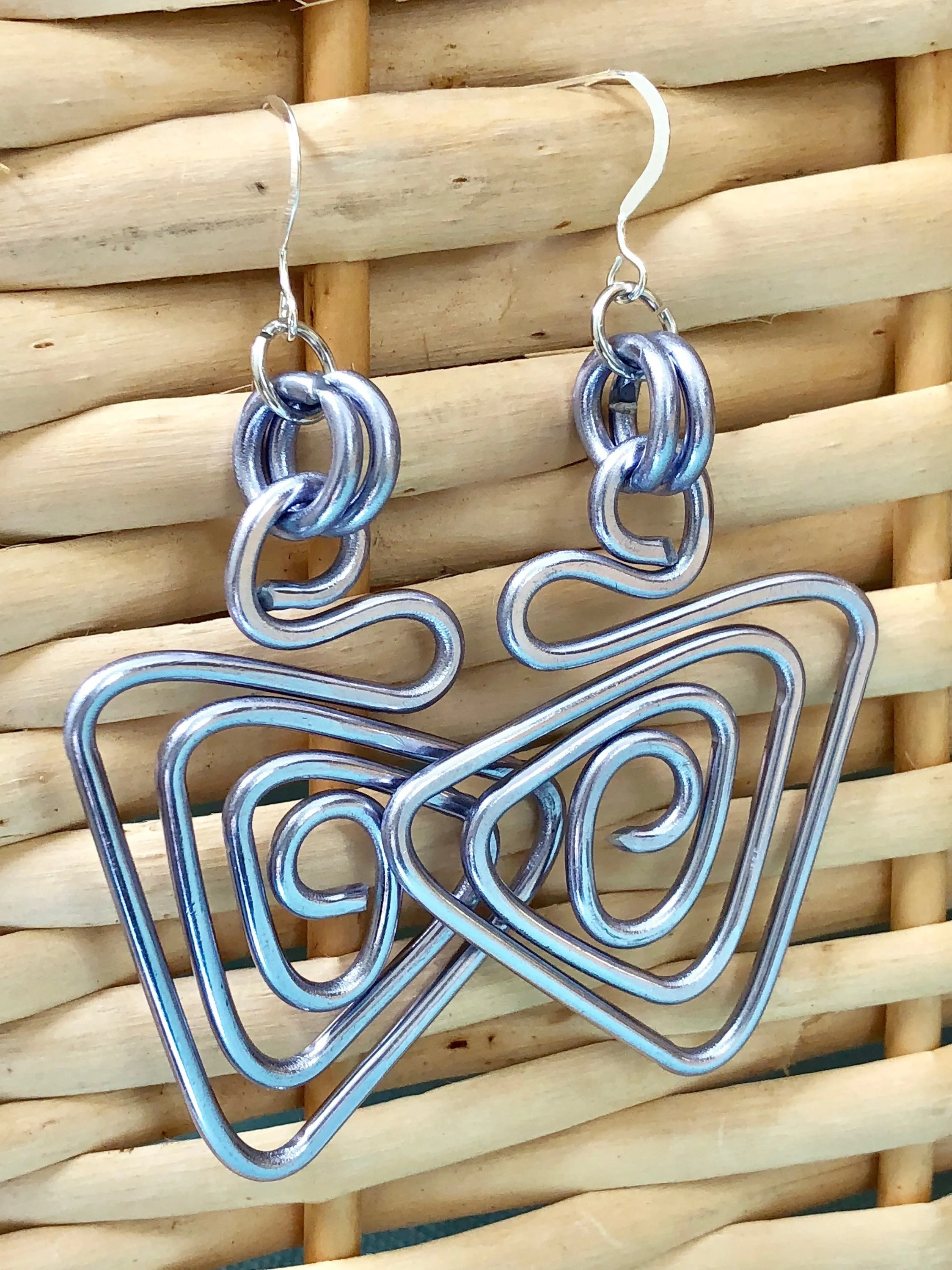 Geometric Aluminum Wire Earrings, Triangle Light Purple