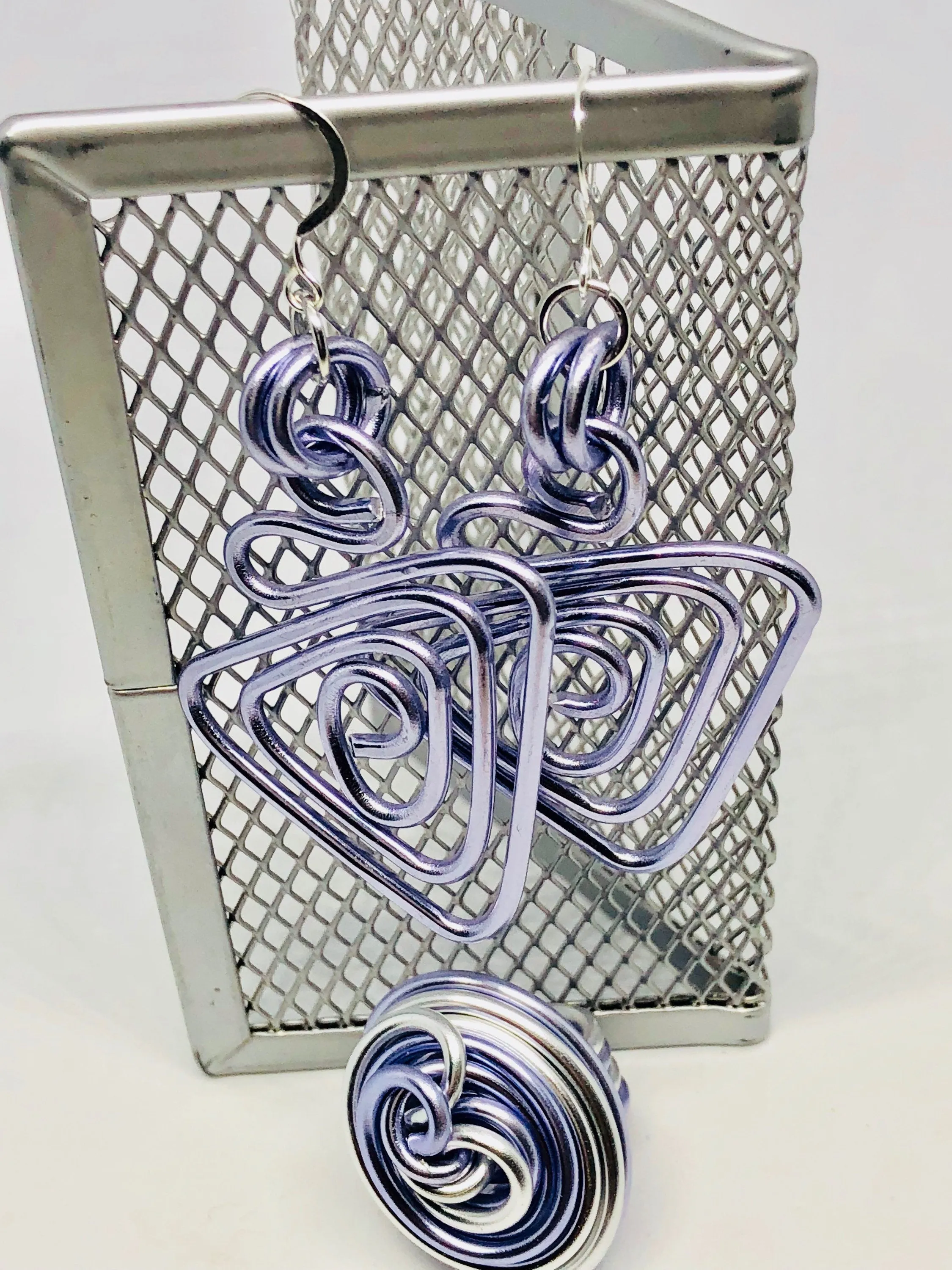 Geometric Aluminum Wire Earrings, Triangle Light Purple